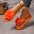 thumbnail image 5 of EliteGoogv Women Large Flower Flip Flops Sandals Thong Style Flat Slippers Bright Floral Decor Beach Casual Shoes Lightweight Non Slides For Summer Seaside,Orange,US:6.5, 5 of 8