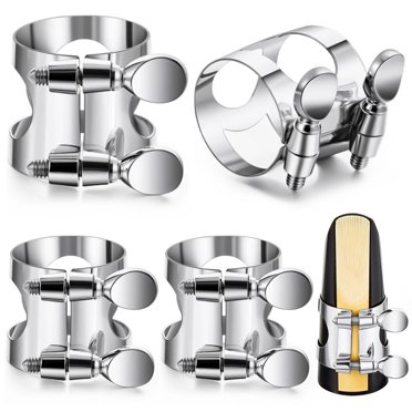 4 Pcs Embouchure de Saxophone, Embouchure de Saxophone Eb, Embouchure de Saxophone Plat avec Vis Réglables, Embouchure de Saxophone Alto en Métal Argenté pour Débutants, Professionnels