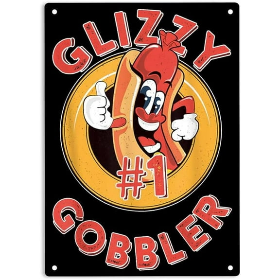 Funny Hot Dog #1 Glizzy Gobbler Signs Metal Tin Sign, Hot Dog Poster for Home Office Bar Hotel Wall Decor Plaque Sign 12x8 Inch