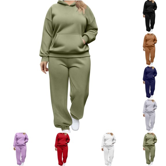 Fmbrln Womens Plus Size 2 Piece Sweatsuits Long Sleeve Hoodies with Pockets and Elastic Waist Joggers Sweatpants Fall Winter Fashion Athletic Outfits Sets