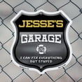 thumbnail image 4 of Jesse's Garage I Can Fix Everything But Stupid 6 inch X 6 inch Shield Shaped Commercial Grade Plastic Sign To last, Gift for Dads and Uncles Classic Americana Crafted in the USA, 4 of 6