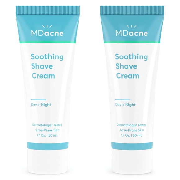 Crema de afeitar MDacne para pieles propensas al acné, paquete de 2 - Sin aceite Elimina cortes e infecciones por quemaduras de afeitar - Reduce la irritación de la piel y previene golpes y rasguños a