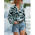 thumbnail image 3 of Tie V Neck Long Sleeve Printed Classic Style Blouse for Women Green X-Large, 3 of 4