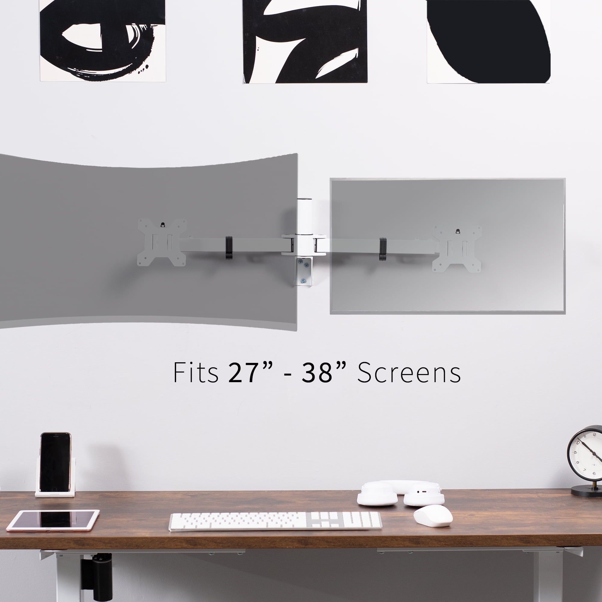VIVO White Telescoping Flush Wall Mount for Dual 27"- 38" Ultra Wide Monitors