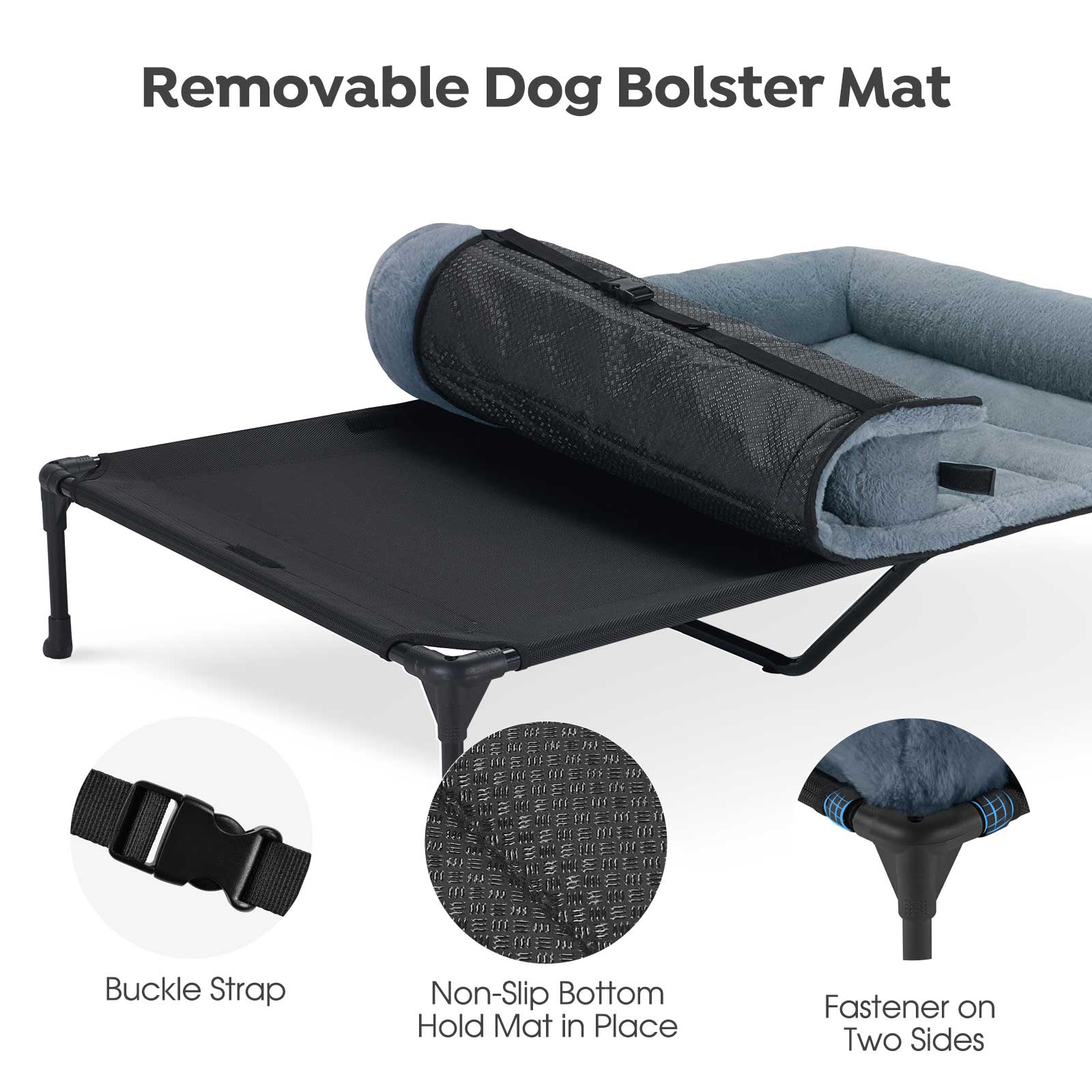 Veehoo Cooling Elevated Dog Bed with Fluffy Plush Bolster Cushion, 59 x 37 inches, XXLarge, Haze Blue