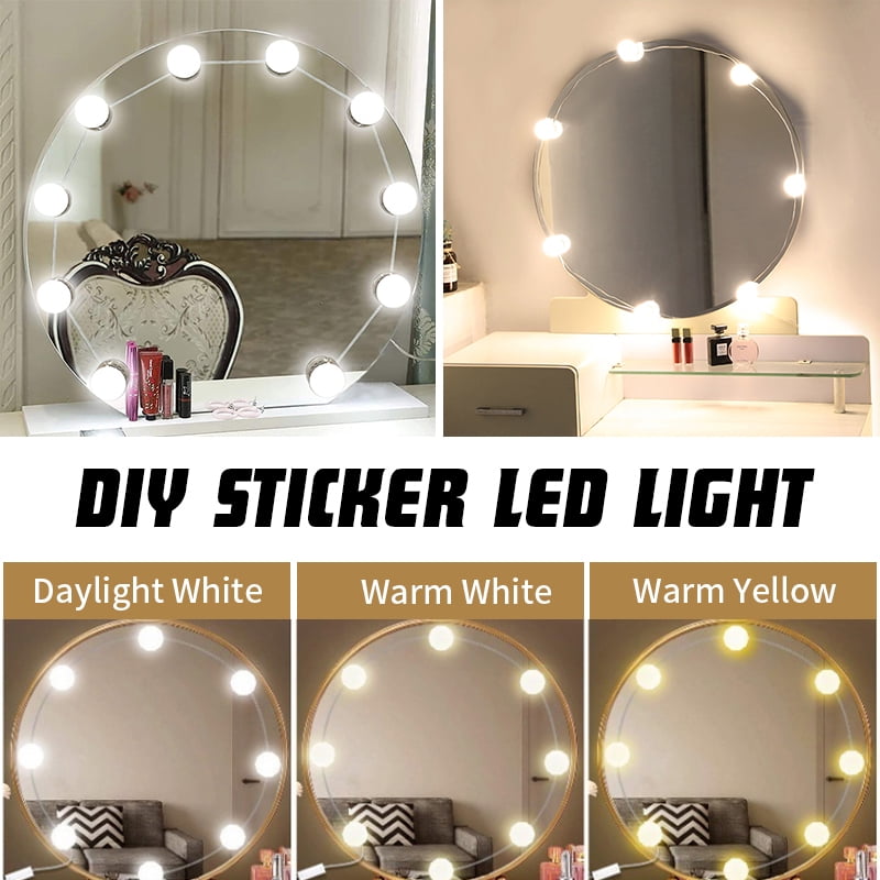 Tomnew Led Vanity Mirror Lights Kit 10 Adjustable Hollywood Makeup Light Bulbs White Yellow Cool And Warm Brightness Dimmable Bath Lamps For Dressing Table Tools Tomnew Led Vanity Mirror Lights Kit 10, Vanity Mirror With Lights Attached