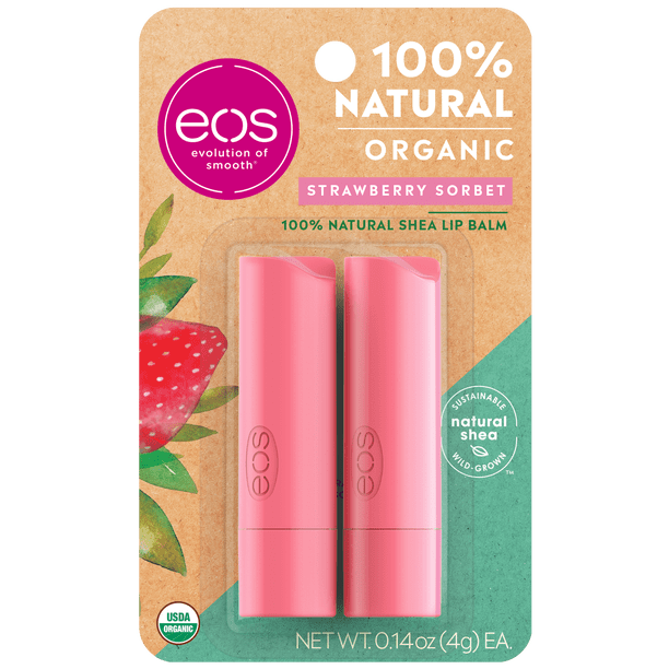 eos 100 Natural & Organic Lip Balm Stick Strawberry Sorbet 0.14 oz