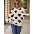 thumbnail image 6 of Women'S Plush Heart Print Loose Long Sleeve Round Neck Pullover Sweatshirt Fall Winter Outfits Black Love XL, 6 of 8