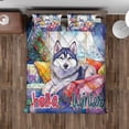 thumbnail image 4 of Watercolor Hello Winter Siberian Husky Chill Christmas Welcome Quilt Bedding Set Husky Dog Lover Gifts 1 Blanket Bed Cover 2 Pillowcases - 00016, 4 of 5