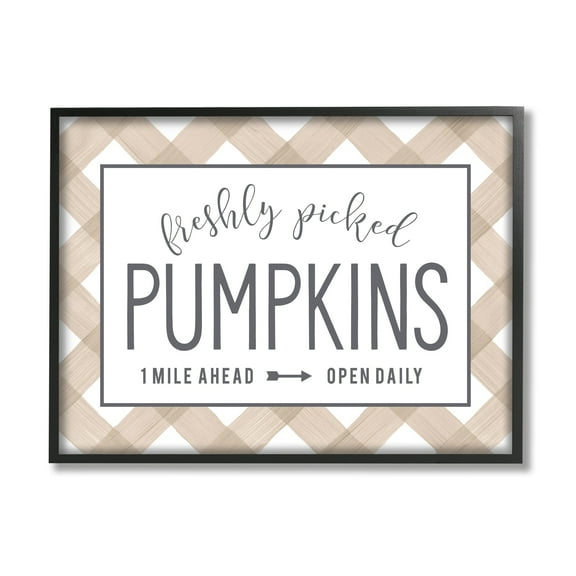 Stupell Industries Freshly Picked Pumpkins Country Farm Plaid Sign Graphic Art Black Framed Art Print Wall Art, Design by Lettered and Lined