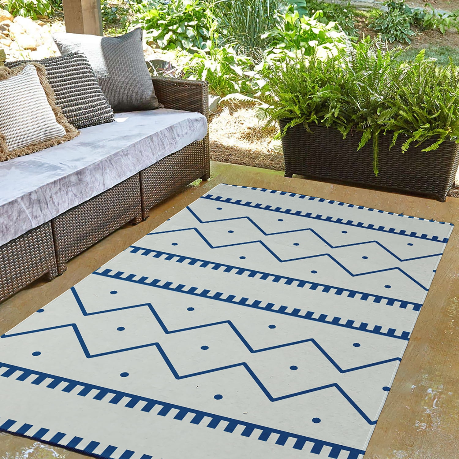 Simply Daisy 3' x 5' Dark Cobalt Blue Mudcloth Spring Chenille Indoor/Outdoor Rug