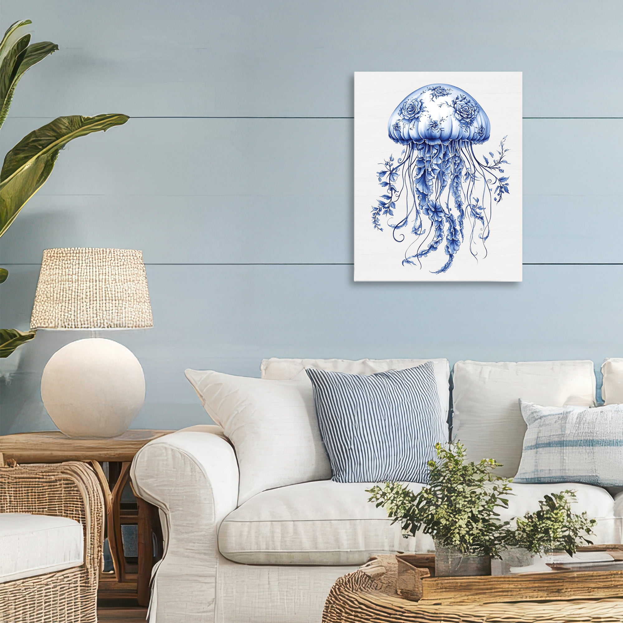 Funky Toile Jellyfish Canvas Wall Art, design by Lettered and Lined