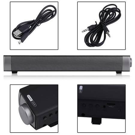 bluetoot h Sound Bar ,Portable wireles s Ultra Stereo Speakers with 2000mAh Long-standby HD Sound Bass for PC/TV/table t Black