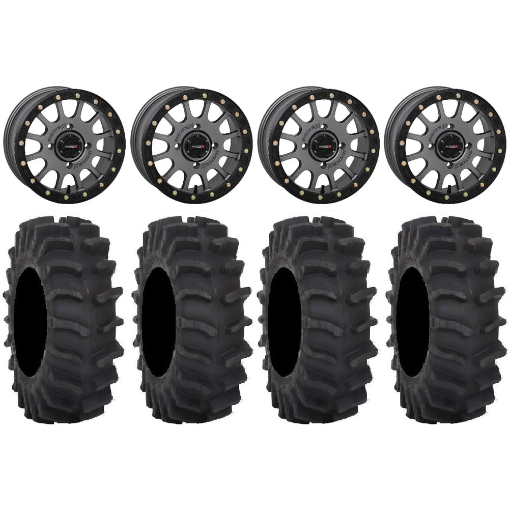 System 3 SB5 Grey 14" Wheels 28" XM310 Tires Kawasaki Mule Pro FXT
