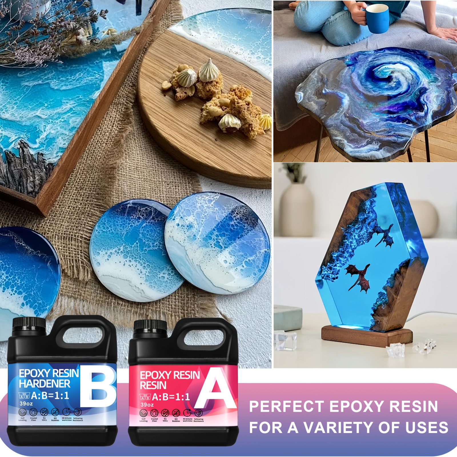 78oz Crystal Clear Epoxy Resin AB Glue Kit With Free 250ml Resin Cleaner, High Gloss Anti-Yellowing Self-Leveling For DIY Craft Jewelry Table Top Casting & Coating