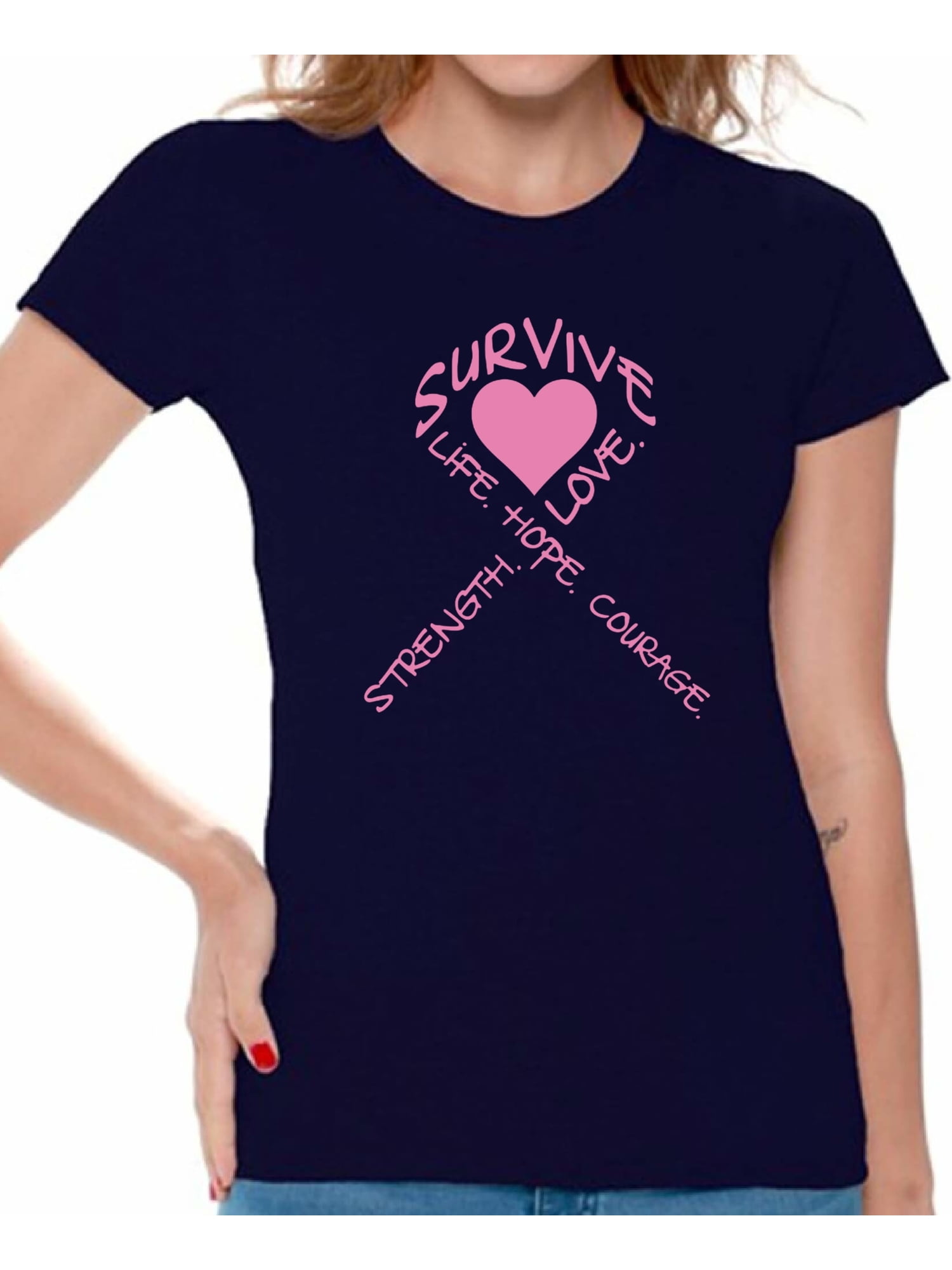 Courage Hope Strength Breast Cancer Support Graphic T Shirts for Women T-Shirts
