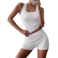 thumbnail image 2 of Women Workout Sets 2 Piece Seamless Ribbed Crop Tank High Waist Shorts Yoga Outfits Gray M, 2 of 7