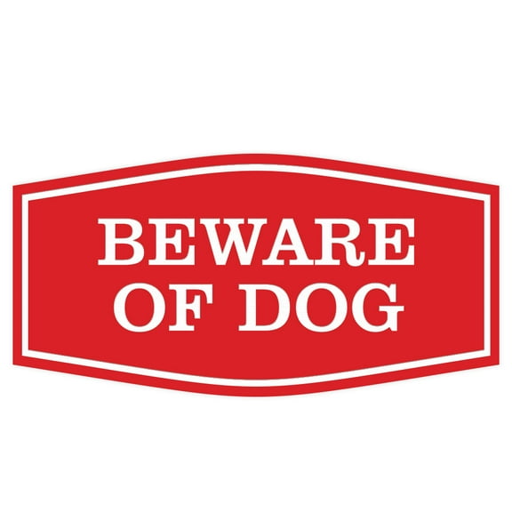 Fancy Beware of Dog Sign (Red) - Medium