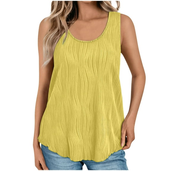 fatyb Tank Tops Womens Casual Textured Stretch Sleeveless T Shirts Summer Crew Neck Solid Color Blouses