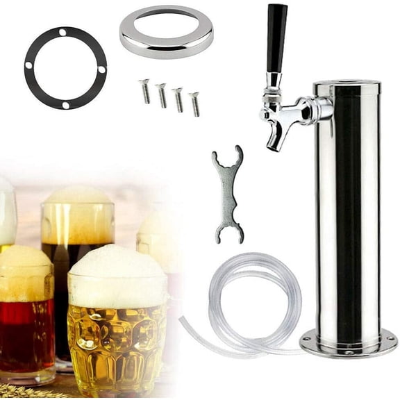 Stainless Steel Single Faucet Tap Draft Beer Kegerator Tower Beer Dispenser for Bar Home Brewing, 3-Inch Column Silver (Sing Tap)