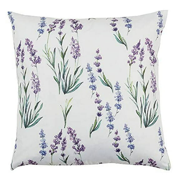 Fennco Styles Garden Lavender Print Decorative Throw Pillow Cover 18" W x 18" L – Floral Square Cushion Case for Home, Couch, Sofa, Bedroom, Office Décor and Special Occasion