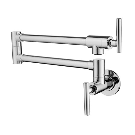 Cobbe Folding Kitchen Faucet Wall Mount Kitchen Pot Filler with Double Section Swing Arms Chrome