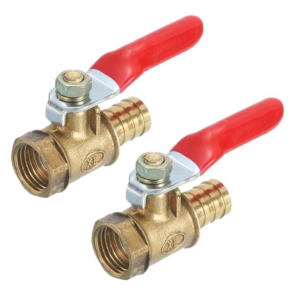 2Pack Brass Water Mini Ball Valve Shut Off Switch, G1/4" Female x 3/8" Hose Barb, 180 Degree