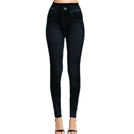 

Leggings For Women Elastic Jeans Leggings Thermal Stripe Print Imitation Denim Leggings Tights Hiking Pant Outfits Yoga Pants Maternity Workout Leggings plus Size