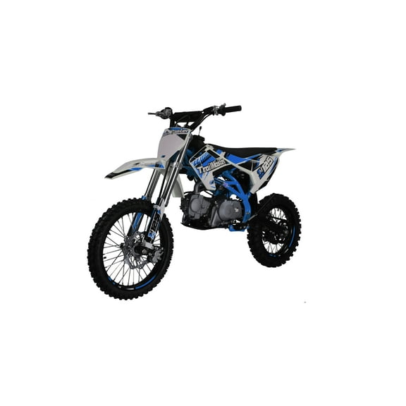 TrailMaster LK125 123cc Youth Dirt Bike, Max Speed 45 mph, Ages 16 , 32.9" Seat Height, 17"/14" Tires, Electric & Kick Start, Inverted Forks (Blue)