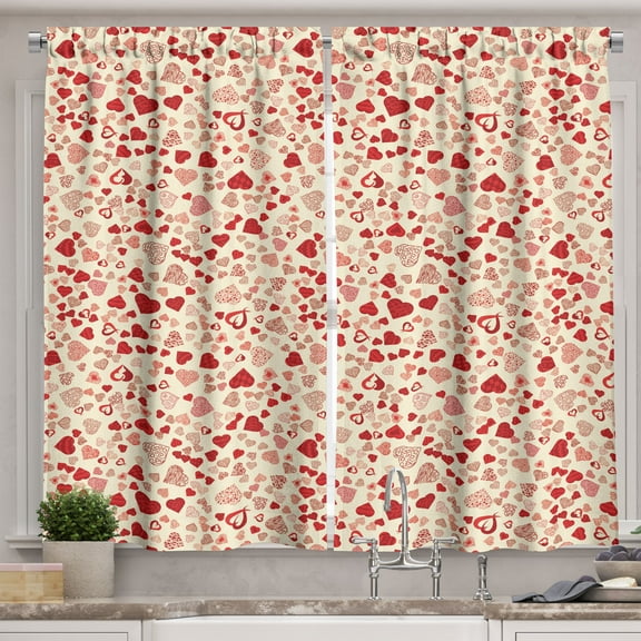 Ambesonne Vintage Valentine Kitchen Curtains, Romantic Beauty, 55"x45", Cream and Vermilion