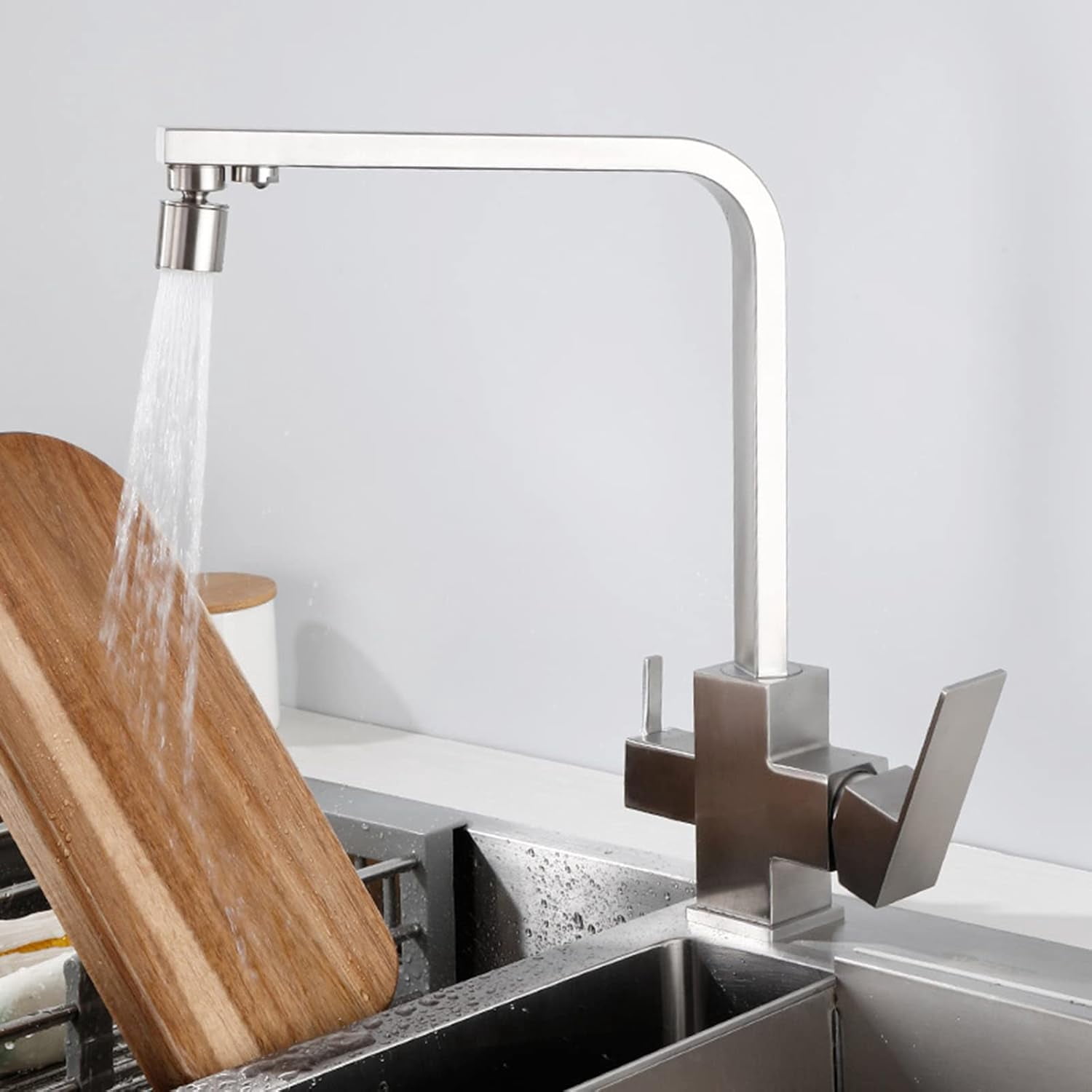 Kitchen Faucets 3 Way Stainless Steel Brushed Kitchen Faucet Swivel Hot Water and Cold Water Drinking Water 3 in 1 Sink Faucet