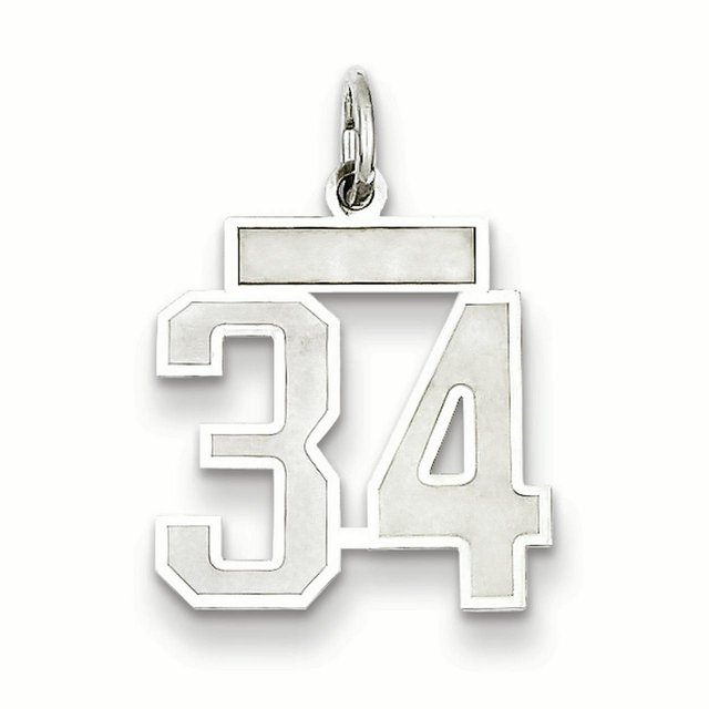 Collier Pendentif en Argent Sterling 925 Numéro 34 Charmes