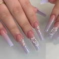 thumbnail image 4 of 24Pcs Full Cover False Nails with Glue Long Square Coffin Fake Nails French Detachable Ballet Love Pattern Design Press on Nails, 4 of 6