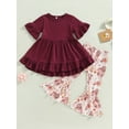 thumbnail image 2 of Baby Girl Western Clothes Bell Bottoms Outfit Short Sleeve Ruffle Tunic Dress Boho Cow Flare Pants Set Cowgirl Outfits, 2 of 8