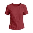 thumbnail image 7 of Josdec Women's Cotton Linen Blend Round Neck Short Sleeve Side Button Detail Casual Summer Beach Vacation Top S-XXXL, 7 of 7