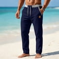 thumbnail image 3 of Homeyce Mens Linen Pants Elastic Drawstring Waist Wide Leg Pants with Pockets Cotton Linen Long Pants Summer Beach Casual Loose Fit Sweatpants,Blue M, 3 of 5