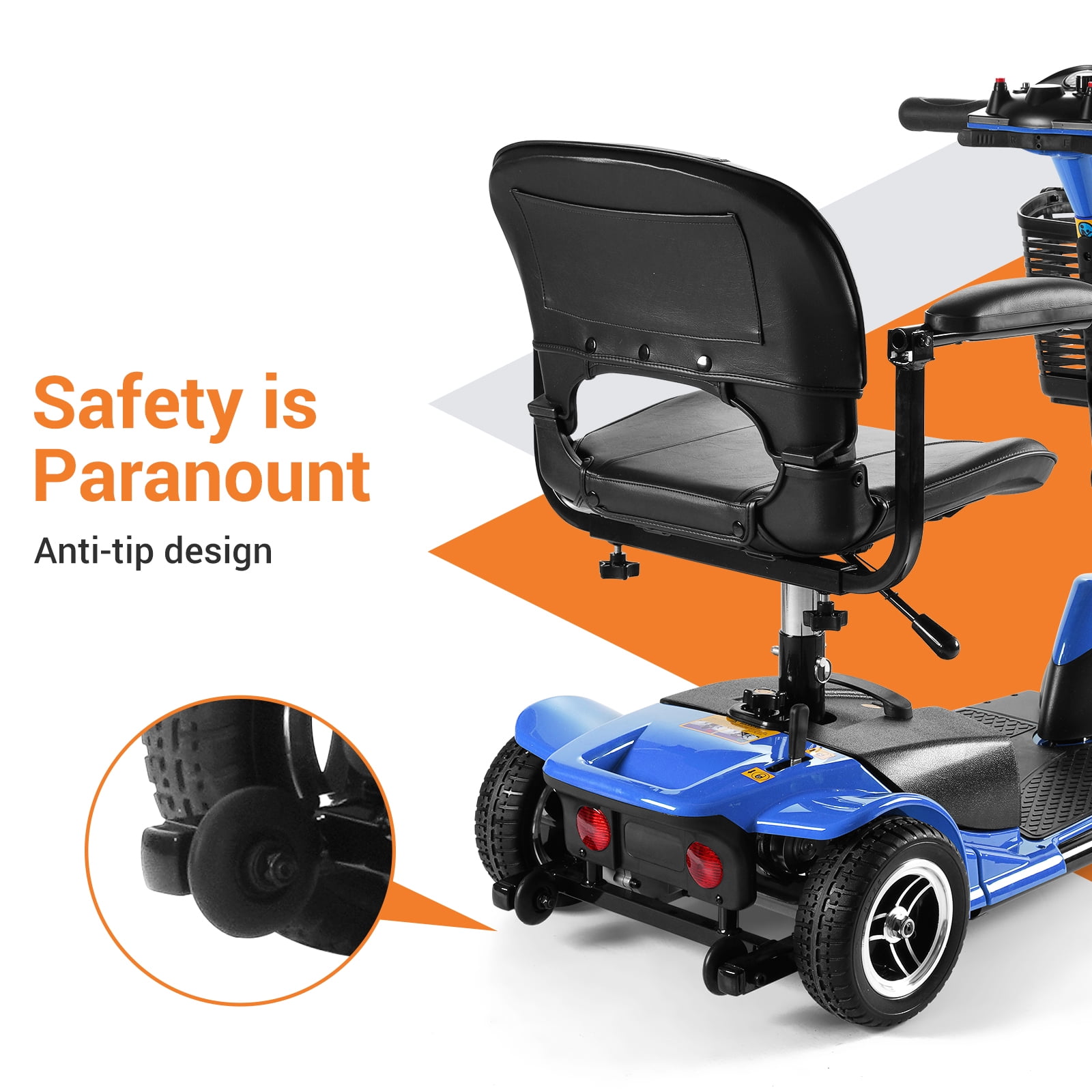 TEKAMON 3 Wheels Folding Powered Mobility Scooter for Senior/Adult Compact Electric Wheelchair for Travel, W/ Long Range Battery and Charger, Blue