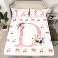 thumbnail image 2 of Homewish Cartoon Bowtie Ribbon Queen Sheet Sets,Pink Letter C Flat Sheet,Cute Flower Queen Fitted Sheet For Girl Teens,Ultra Soft Bedroom Decor,4 Pieces, 2 of 7