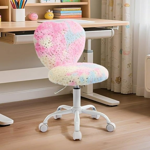 Heart Kids Desk Chair，Girls Desk Chairs,Comfy Swivel Computer Chair for Girls Room, Fluffy Kids Office Chair for Reading & Vanity，Colorful