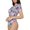 thumbnail image 2 of The Xecao Bees And Daisies Striped Women's Crew Neck Body Suit, a short-sleeved bodysuit and basic swimsuit, both comfort and style for dating and daily life, 2 of 9
