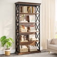 thumbnail image 3 of 6-Tier Industrial Etagere Bookcase - 70.87 Inch X Pattern Metal Wood Storage Shelf for Home Office Decor (Black), 3 of 5