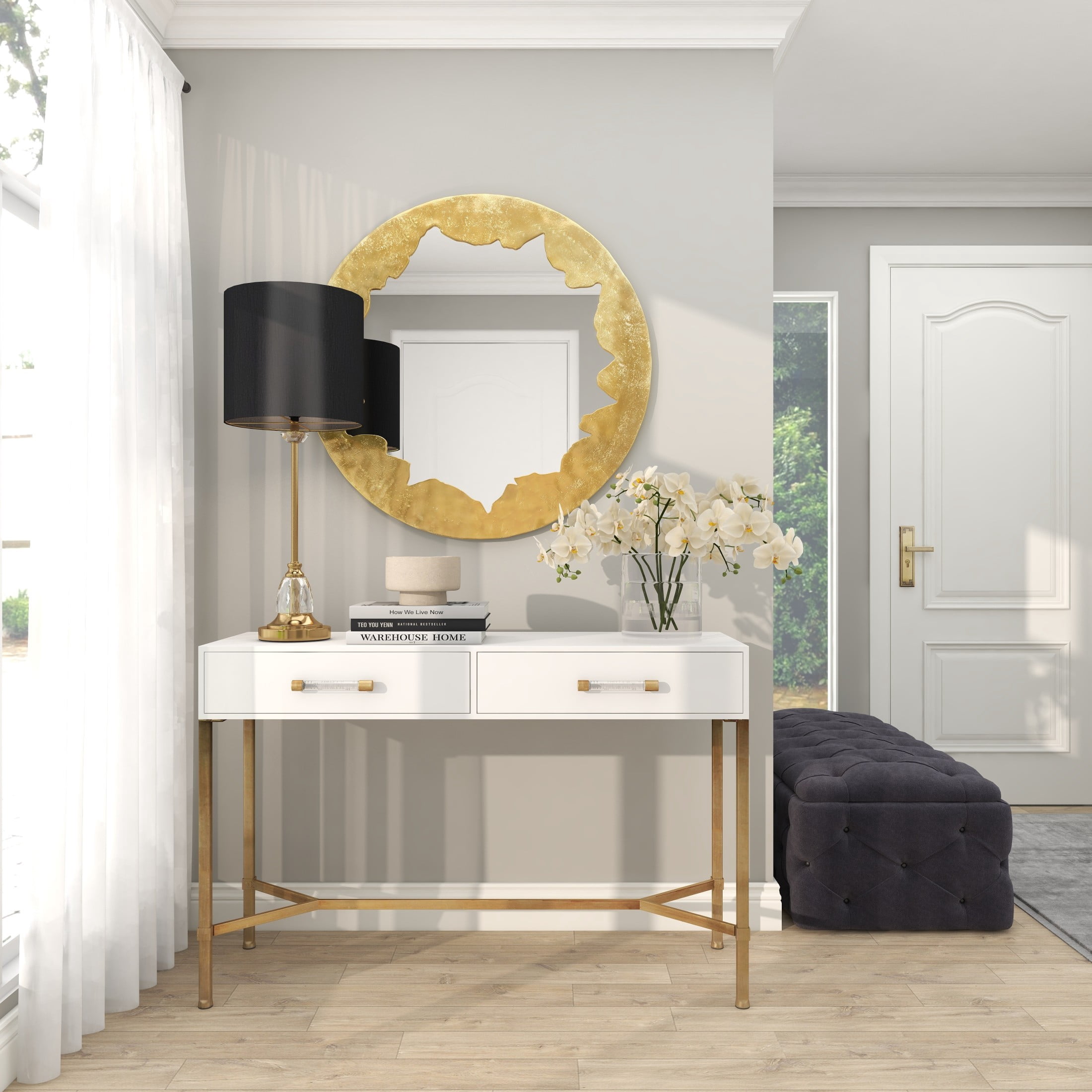 DecMode 36" x 36" Gold Handmade Live Edge Abstract Wall Mirror