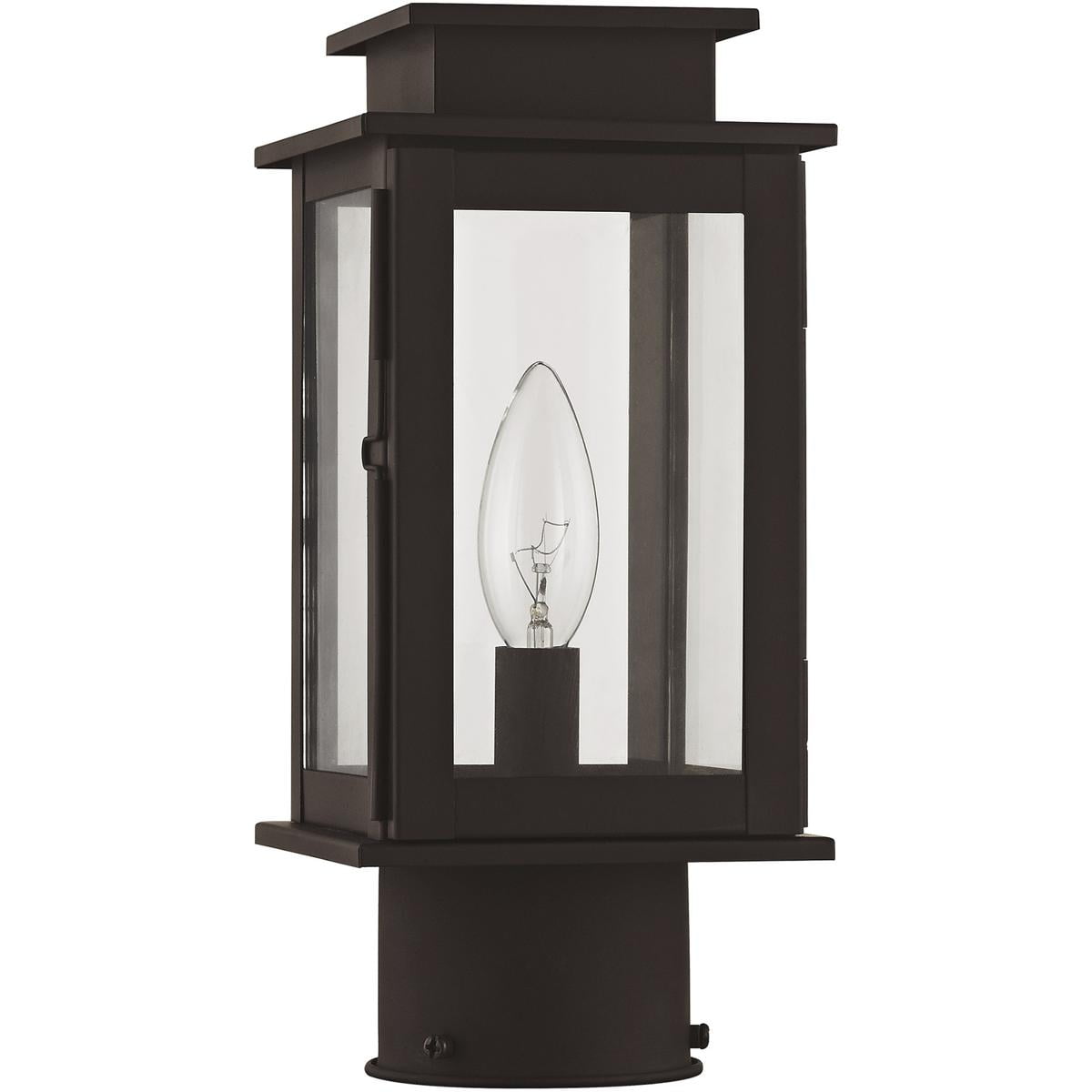 4.75 inch 1 Light Bronze Outdoor Post Lantern with Clear Glass Shade backed with Hand Crafted Solid Brass material for patio, front porch, entryway and more