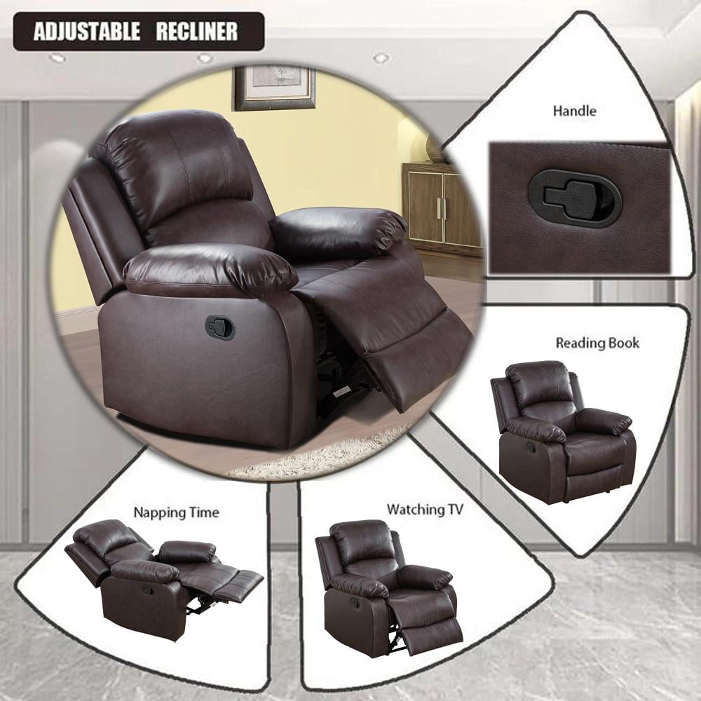 Gewnee Manual Recliner Chair, Overstuffed Faux Leather Single Sofa for Living Room Bedroom,Dark Coffee