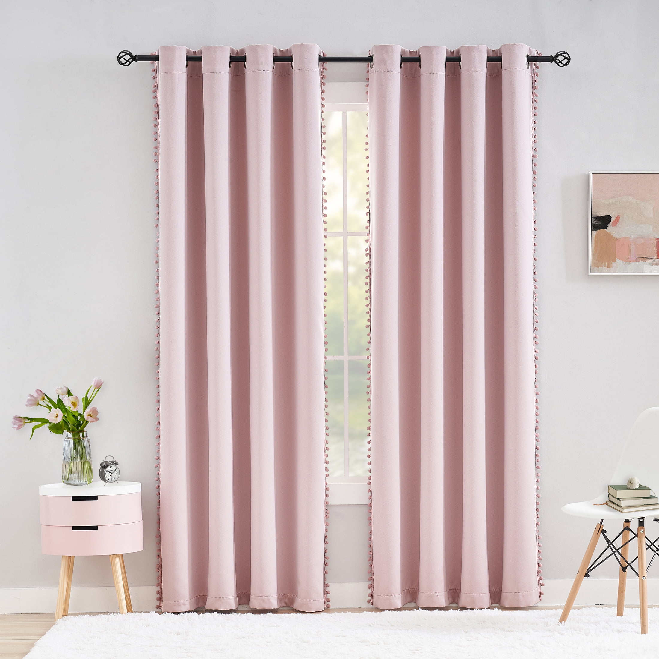 Pink Pom Blackout Curtains