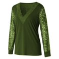 thumbnail image 4 of Womens Lace Splcing Tops Deep V Neck Hollow Out Long Sleeve Tunic Shirts Solid Color Casual Loose Plus Size Blouses(X-Large,Army Green), 4 of 4