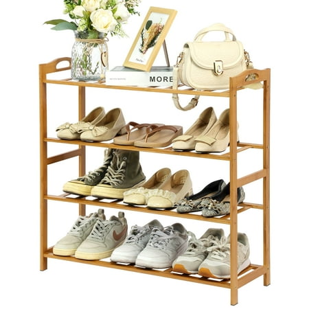 Product photo of PHOGARY 4 Tier Bamboo Shoe Rack Free Standing Shoes Rack Shoe Shelf Shoe Organizer for Closet Entryway Bedroom Living Room Front Door Studio Bathroom in New/Like New condition