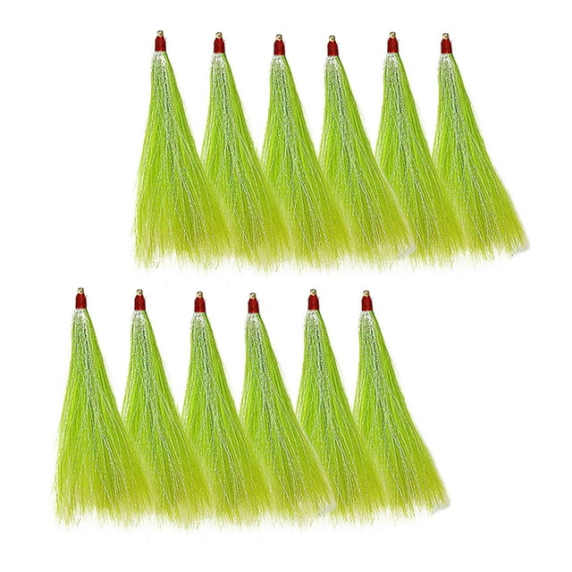 S SERENABLE 12 Pieces Fishing Bucktail Teasers for Seabass Slide Tube Rig Saltwater Plug Green