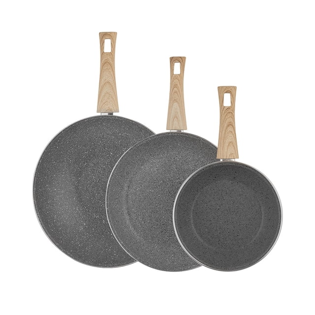 Juego de Sartenes Vasconia Prime Acero Vitrificado con Antiadherente 3 Piezas – Gris Metálico