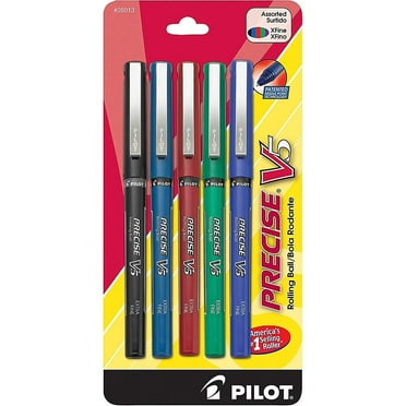 Pilot, Precise V5, Capped Liquid Ink Rolling Ball Pens, Extra Fine Point 0.5 mm, Assorted Colors, Pack of 5